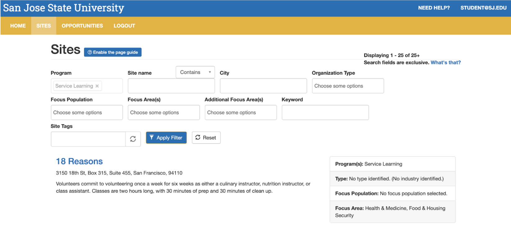 SJS4 Sites Page Screenshot screenshot of SJS4 'Sites' Page