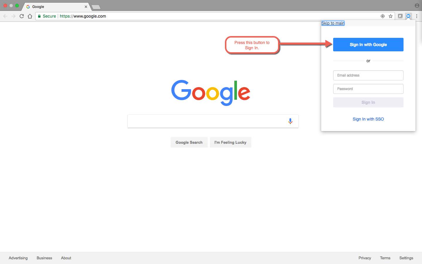 Zoom menu in Chrome browser
