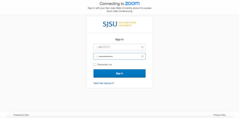 SJSU One login panel