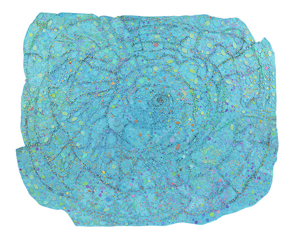 Howardena Pindell (1943–) Night Flight, 2015–2016 Mixed media on canvas 63 x 77 inches 160 x 195.6 cm Philip Holzer, Germany Howardena Pindell (1943–) Night Flight, 2015–2016 Mixed media on canvas 63 x 77 inches 160 x 195.6 cm Philip Holzer, Germany