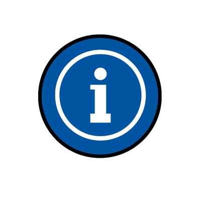 Graphic icon of i for information in blue circle